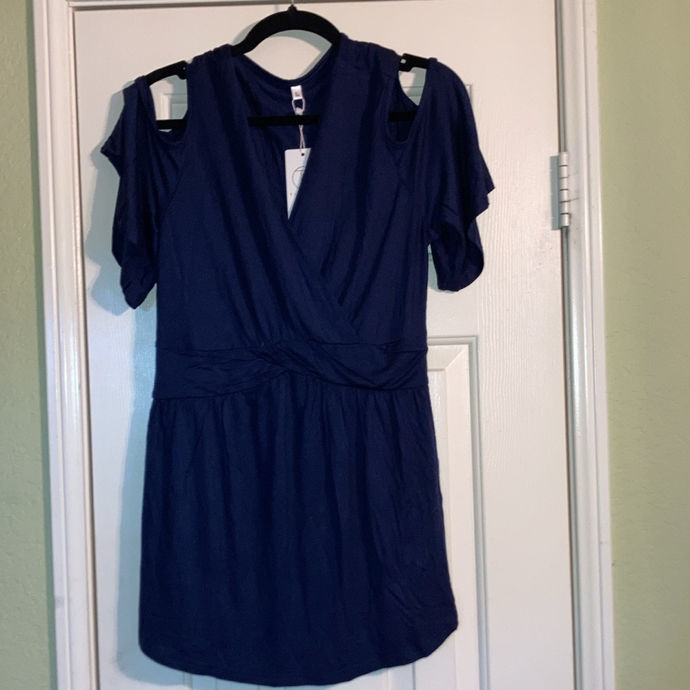 Tianzhu  Blue Empire Waist Cold Shoulder- Size Large NWT